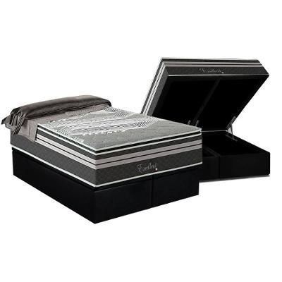 Cama Box Baú Queen: Colchão Molas Masterpocket Ensacadas Paropas Excellent Grafite + Base Crc Suede Black (158x198)