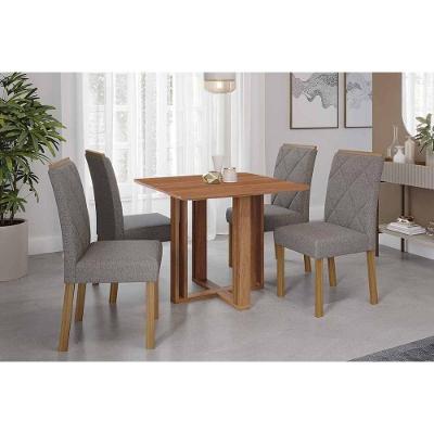 Conjunto: Mesa De Cozinha Flora Tampo Madeirado 95x95cm E 4 Cadeiras Fernanda Cinamomo - Carvalho-linho Grafite - Cimol