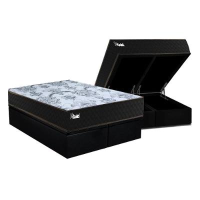 Cama Box Baú Queen: Colchão Molas Masterpocket Ensacadas Paropas Life Gold + Base Crc Suede Black (158x198)