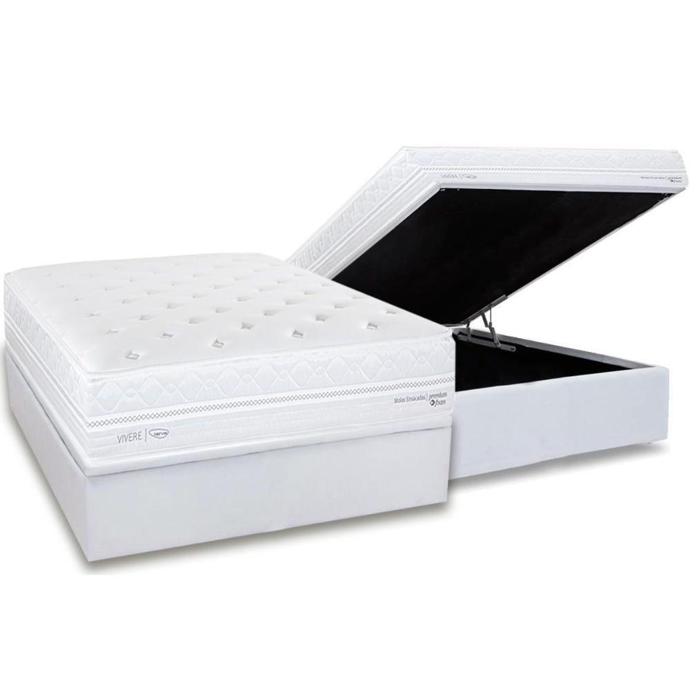 Cama Box Baú Casal: Colchão Molas Masterpocket Ensacadas Herval C1782 + Base Crc Linhão White (138x188) - 1