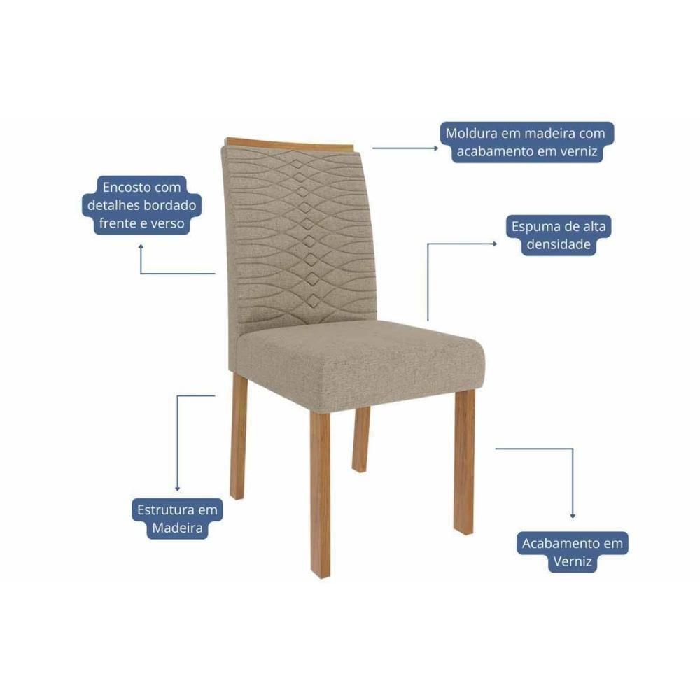 Conjunto: Mesa De Cozinha ágata Tampo Madeirado 180x90cm E 6 Cadeiras Clarice Cinamomo - Carvalho-linho Bege - Cimol - 5