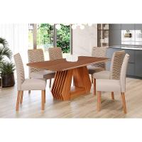 Conjunto: Mesa De Cozinha ágata Tampo Madeirado 180x90cm E 6 Cadeiras Clarice Cinamomo - Carvalho-linho Bege - Cimol - 8