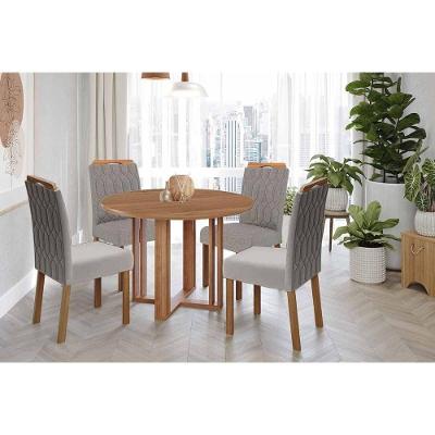 Conjunto: Mesa De Cozinha Flora Tampo Madeirado 109cm E 4 Cadeiras Paola Cinamomo - Carvalho-linho Grafite - Cimol