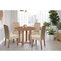 Conjunto: Mesa De Cozinha Flora Tampo Madeirado 109cm E 4 Cadeiras Paola Cinamomo - Carvalho-linho Bege - Cimol - 1