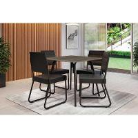 Conjunto: Mesa De Cozinha 1569 Aço C- Tampo Madeirado 90x90cm E 4 Cadeiras 1736 Preto-legno - Preto - Carraro - 1