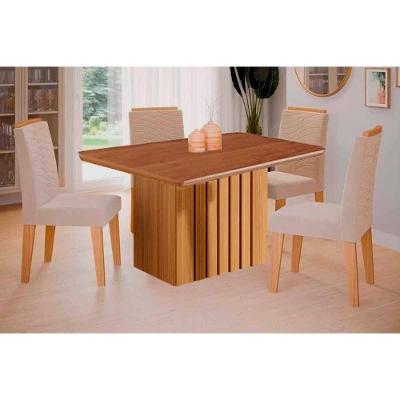 Conjunto: Mesa De Cozinha Ana Tampo Madeirado 130x80cm E 4 Cadeiras Clarice Cinamomo - Carvalho-linho Bege - Cimol