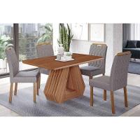 Conjunto: Mesa De Cozinha ágata Tampo Madeirado 130x80cm E 4 Cadeiras Paola Cinamomo - Carvalho-linho Grafite - Cimol - 1