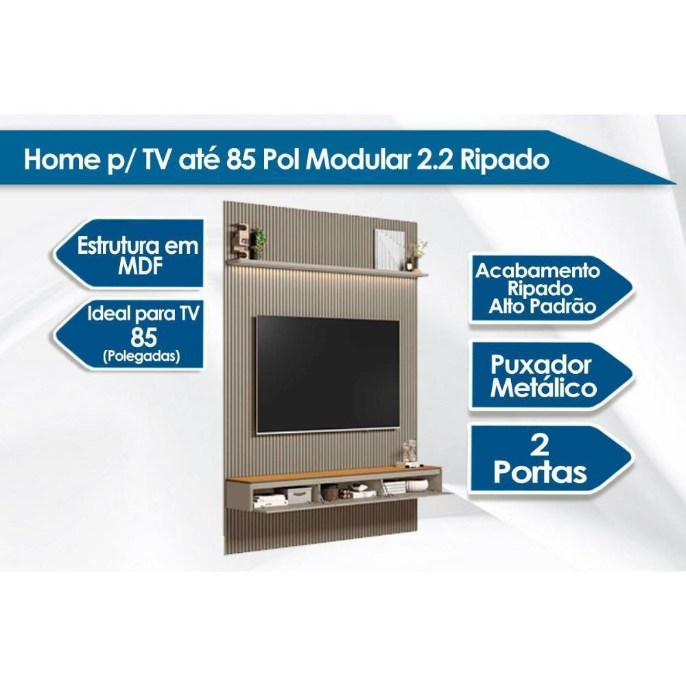 Estante P- Sala Até 85 Pol Modular 2.2 Ripado C- 2 Portas 1 Prat. 219x250cm Tauari-gris Fosco - Linea Brasil - 4