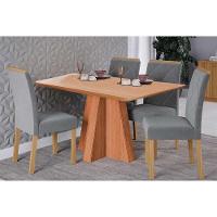 Conjunto: Mesa De Cozinha Maitê Tampo Madeirado 130x80cm E 4 Cadeiras Fernanda Cinamomo - Carvalho-linho Grafite - Cimol - 1