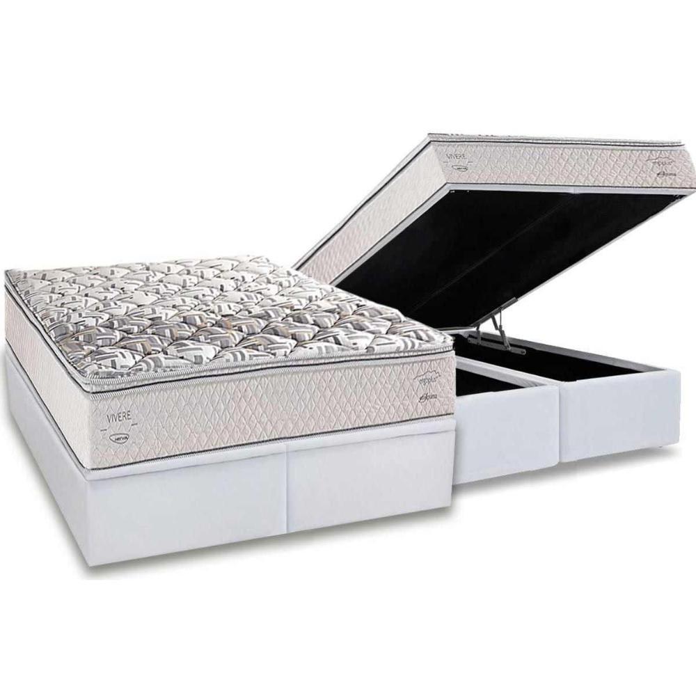 Cama Box Baú Queen: Colchão Anatômico Herval Ag65 Santorini C1604 + Base Crc Linhão White (158x198) - 1