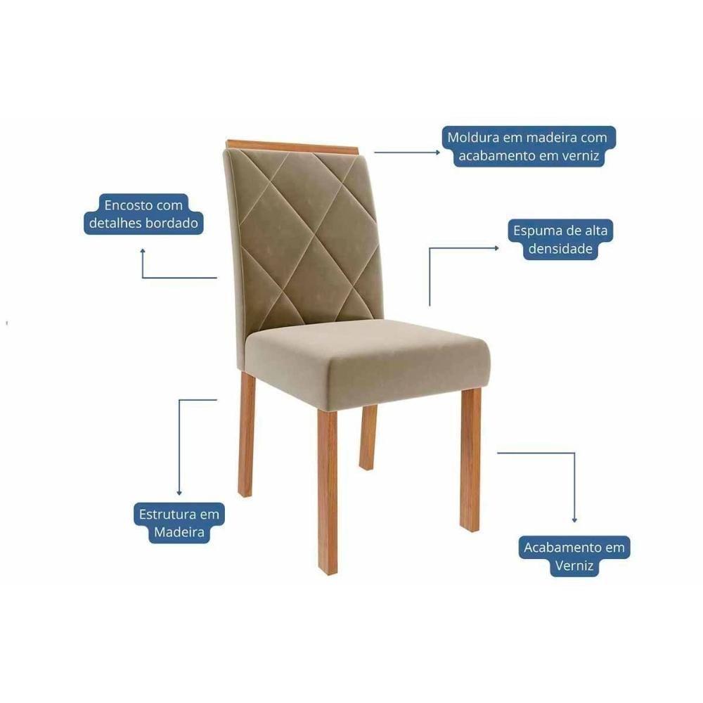 Conjunto: Mesa Sala Jantar Ana Tampo Madeirado 130x80cm E 4 Cadeiras Clarice Cinamomo - Carvalho-linho Bege - Cimol - 2