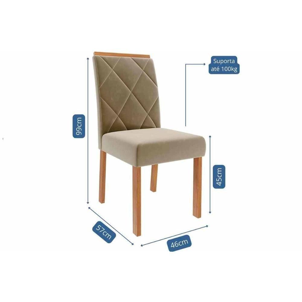 Conjunto: Mesa Sala Jantar Ana Tampo Madeirado 130x80cm E 4 Cadeiras Clarice Cinamomo - Carvalho-linho Bege - Cimol - 3