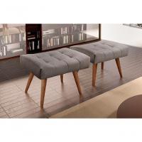 Puff Banqueta Theo Madeira Maciça Castellar Móbile Linho Cappuccino - 4