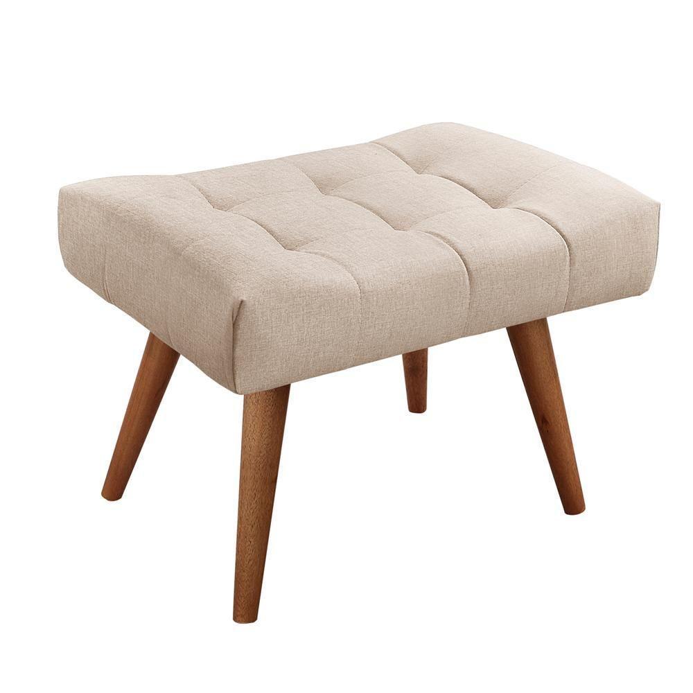 Puff Banqueta Theo Madeira Maciça Castellar Móbile Linho Bege Claro - 1