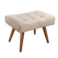 Puff Banqueta Theo Madeira Maciça Castellar Móbile Linho Bege Claro - 1