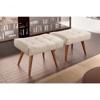 Puff Banqueta Theo Madeira Maciça Castellar Móbile Linho Bege Claro - 4