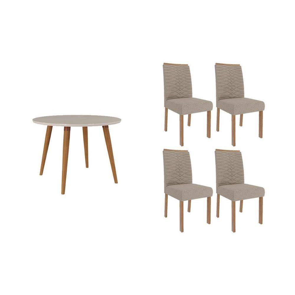 Conjunto: Mesa Sala Jantar Dani C- Tampo Madeirado C- Vidro 110cm E 4 Cadeiras Clarice Madeirado- Linho Bege - Cimol - 1