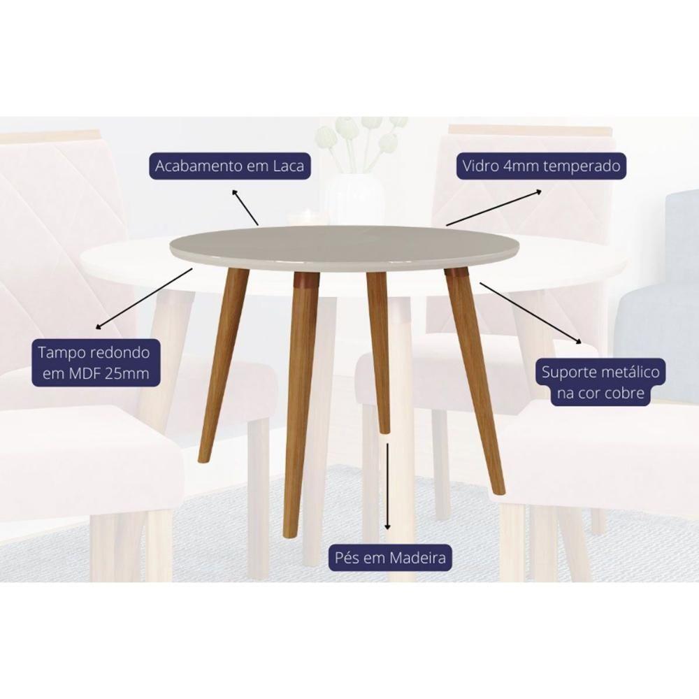 Conjunto: Mesa Sala Jantar Dani C- Tampo Madeirado C- Vidro 110cm E 4 Cadeiras Clarice Madeirado- Linho Bege - Cimol - 3