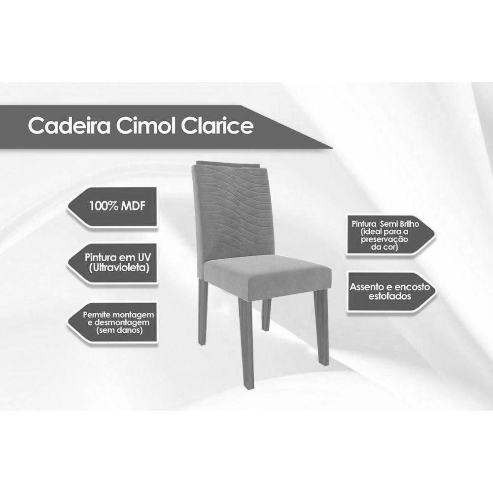 Conjunto: Mesa Sala Jantar Dani C- Tampo Madeirado C- Vidro 110cm E 4 Cadeiras Clarice Madeirado- Linho Bege - Cimol - 6