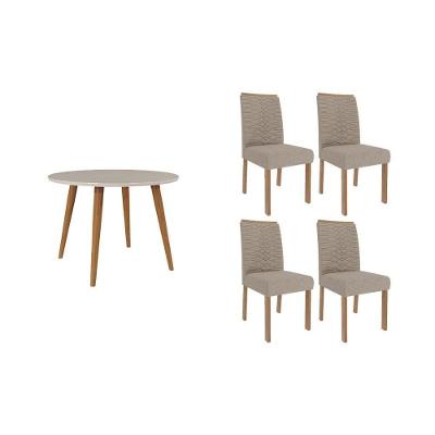 Conjunto: Mesa Sala Jantar Dani C- Tampo Madeirado C- Vidro 110cm E 4 Cadeiras Clarice Madeirado- Linho Bege - Cimol