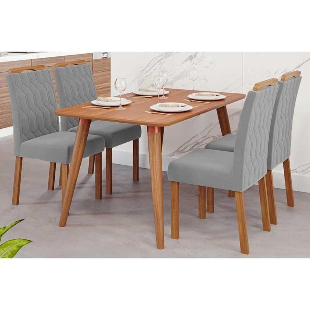 Conjunto: Mesa De Cozinha Adele Tampo Madeirado 130x80cm E 4 Cadeiras Paola Carvalho-cinamomo - Linho Grafite - Cimol - 1