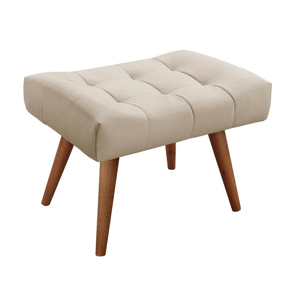 Puff Banqueta Theo Madeira Maciça Castellar Móbile Veludo Bege Claro - 1