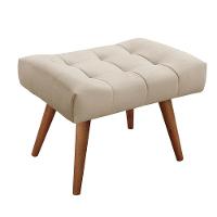 Puff Banqueta Theo Madeira Maciça Castellar Móbile Veludo Bege Claro - 1