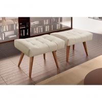 Puff Banqueta Theo Madeira Maciça Castellar Móbile Veludo Bege Claro - 3