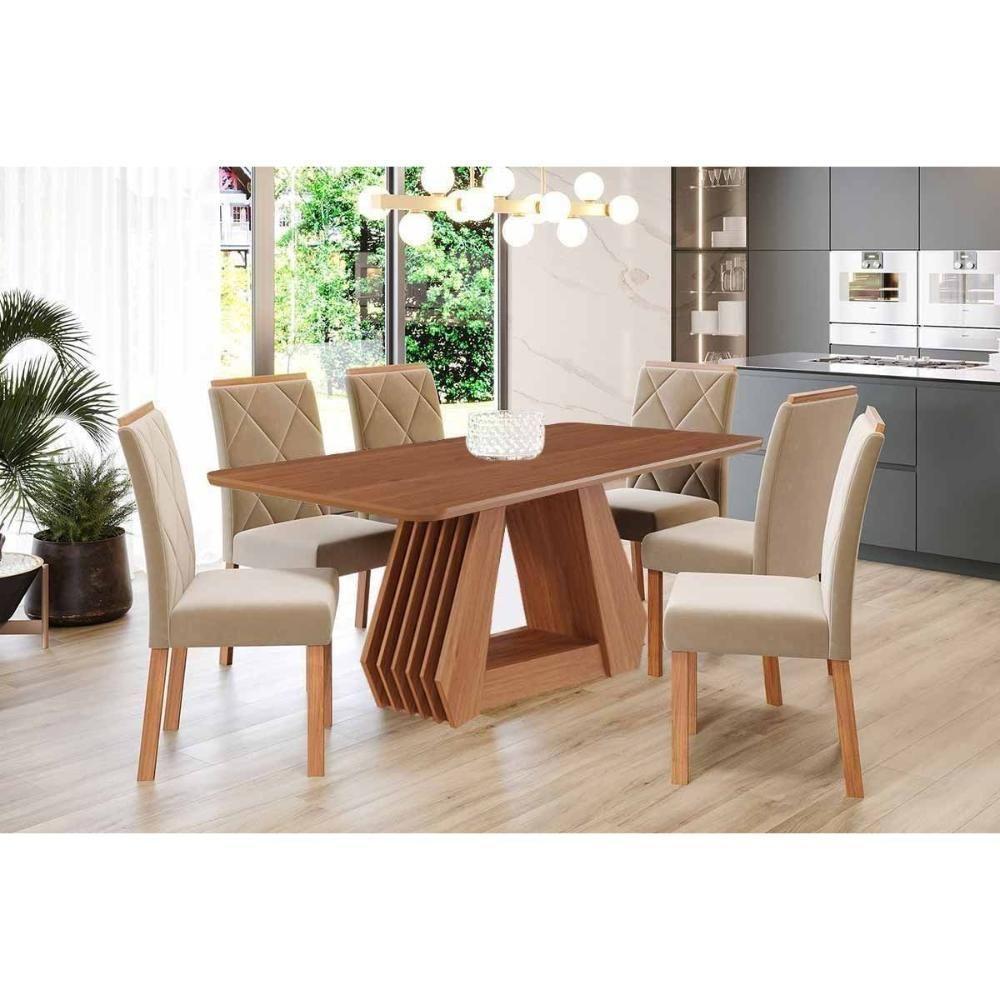 Conjunto: Mesa De Cozinha ágata Tampo Madeirado 180x90cm E 6 Cadeiras Fernanda Cinamomo - Carvalho-linho Grafite - Cimol - 8