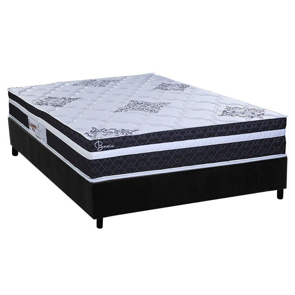 Cama Box Casal: Colchão Molas Ensacadas Paropas Basic Black + Base Crc Suede Black (138x188) - 1