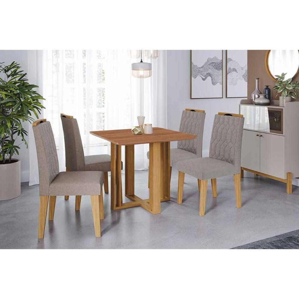 Conjunto: Mesa De Cozinha Flora Tampo Madeirado 95x95cm E 4 Cadeiras Paola Cinamomo - Carvalho-linho Grafite - Cimol - 1