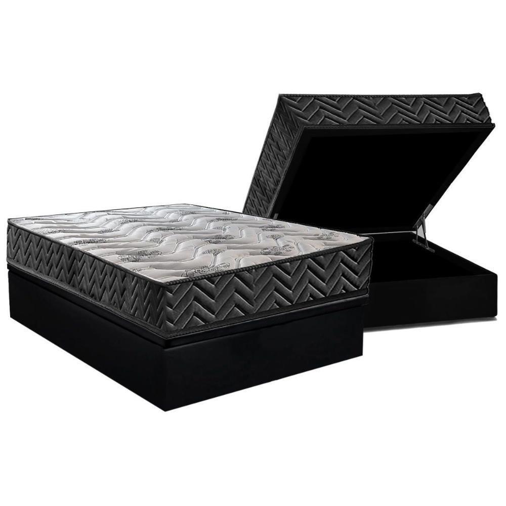 Cama Box Baú Casal: Colchão Espuma D45 Paropas Pasquale Wave Black + Base Crc Suede Black (138x188) - 1