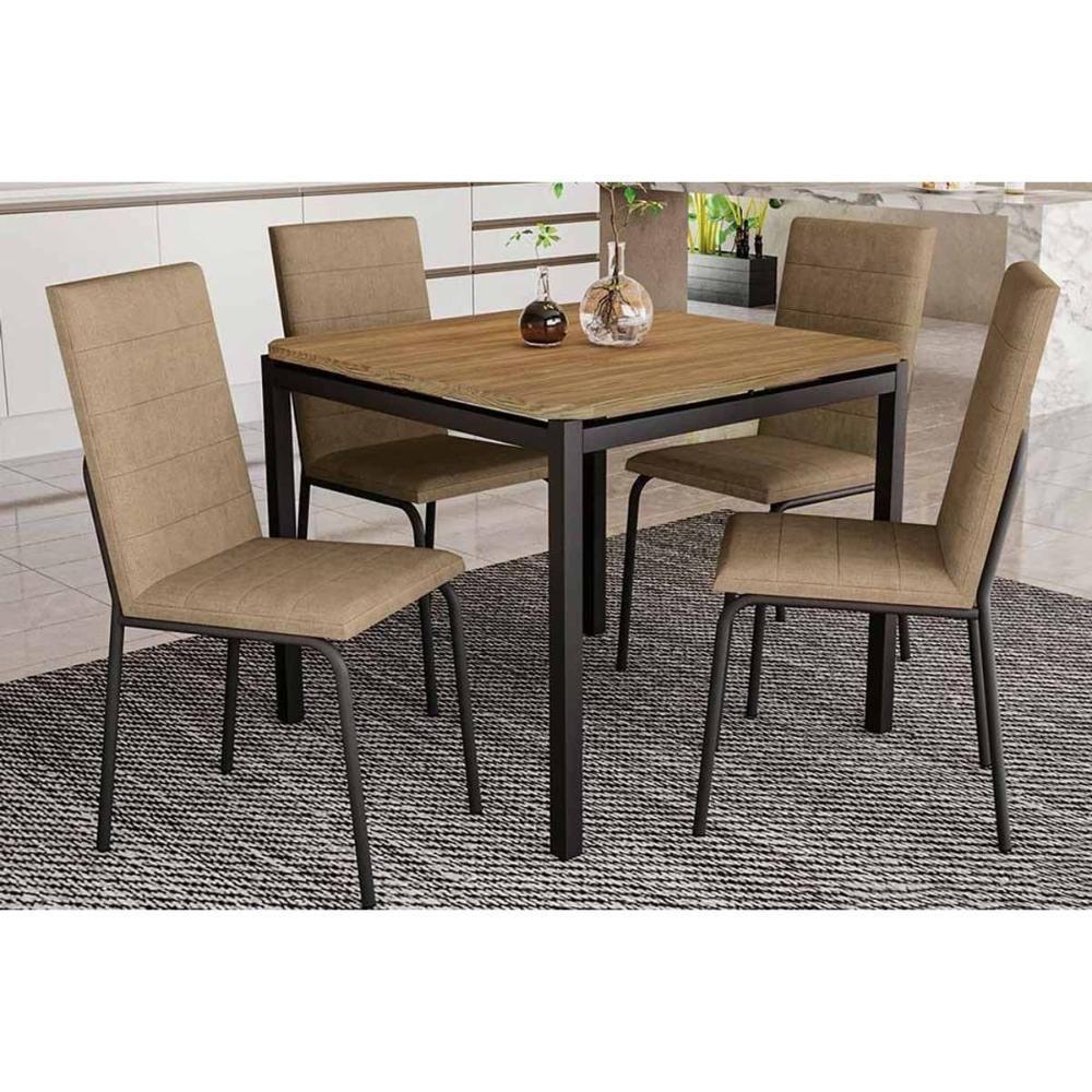 Conjunto: Mesa Sala Jantar Reno C- Tampo De Madeira 90cm E 4 Cadeiras Amsterdã Preto Fosco-capuccino - Kappesberg - 1