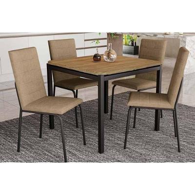 Conjunto: Mesa Sala Jantar Reno C- Tampo De Madeira 90cm E 4 Cadeiras Amsterdã Preto Fosco-capuccino - Kappesberg
