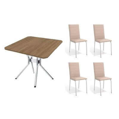 Conjunto: Mesa Sala Jantar Loire C- Tampo De Madeira 90cm + 4 Cadeiras Amsterdã Cromada-nude 16 - Kappesberg