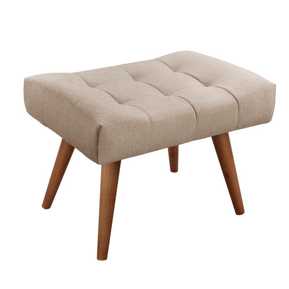 Puff Banqueta Theo Madeira Maciça Castellar Móbile Linho Bege - 1