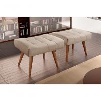 Puff Banqueta Theo Madeira Maciça Castellar Móbile Linho Bege - 4