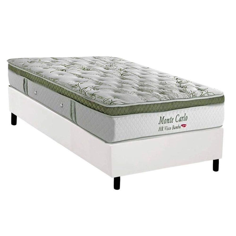 Cama Box Solteiro: Colchão Molas Ensacadas Herval Monte Carlo Visco + Base Crc Corano White (88x188) - 1
