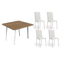 Conjunto: Mesa Sala Jantar Iguaçu C- Tampo De Madeira 90cm + 4 Cadeiras Amsterdã Cromada-branco 106 - Kappesberg - 1