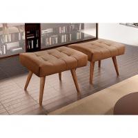 Puff Banqueta Theo Madeira Maciça Castellar Móbile Corino Caramelo - 6