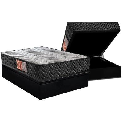 Conjunto Box Baú Casal: Colchão Espuma Paropas D23 Pasquale Black + Base Crc Suede Black (138x188)