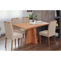 Conjunto: Mesa De Cozinha Maitê Tampo Madeirado 130x80cm E 4 Cadeiras Paola Cinamomo - Carvalho-suede Nude Bege - Cimol - 1