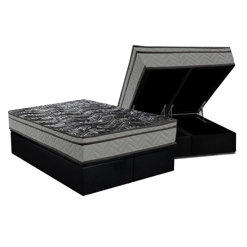 Cama Box Baú Queen: Colchão Ortopédico Paropas D28 Conforto Ultra Firme + Base Crc Suede Black (158x198) - 1