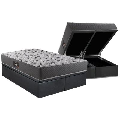 Cama Box Baú Queen: Colchão Anatômico Herval D28 - Ag65 Black + Base Crc Suede Gray (158x198)