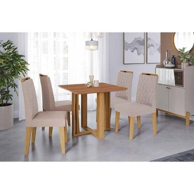 Conjunto: Mesa De Cozinha Flora Tampo Madeirado 95x95cm E 4 Cadeiras Paola Cinamomo - Carvalho-suede Nude Bege - Cimol