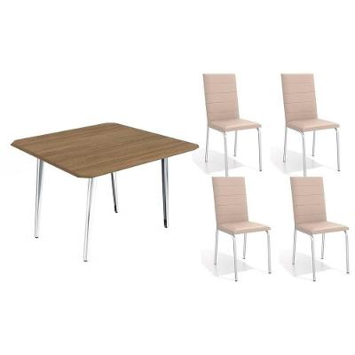 Conjunto: Mesa Sala Jantar Iguaçu C- Tampo De Madeira 90cm + 4 Cadeiras Amsterdã Cromada-nude 16 - Kappesberg
