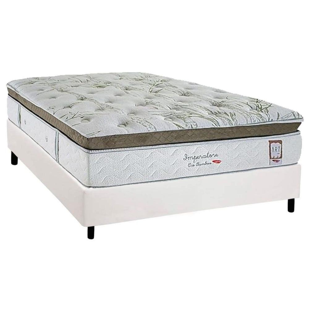 Cama Box Casal: Colchão Molas Ensacadas Herval Imperatore Eco Bamboo + Base Crc Corano White (138x188) - 1