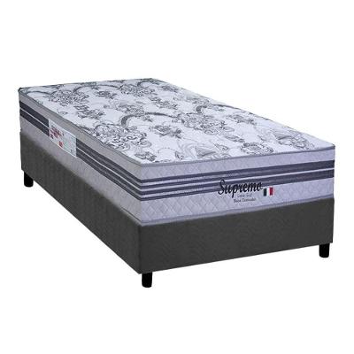 Cama Box Solteiro: Colchão Molas Ensacadas Paropas Supremo Gray + Base Crc Suede Gray (88x188)