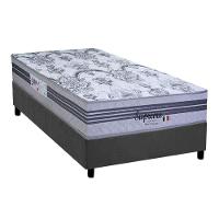 Cama Box Solteiro: Colchão Molas Ensacadas Paropas Supremo Gray + Base Crc Suede Gray (88x188) - 1
