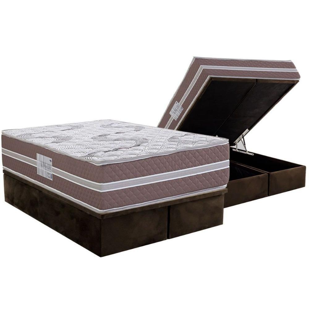 Cama Box Baú Queen: Colchão Espuma D33 Herval Long Live + Base Crc Suede Brown (158x198) - 1